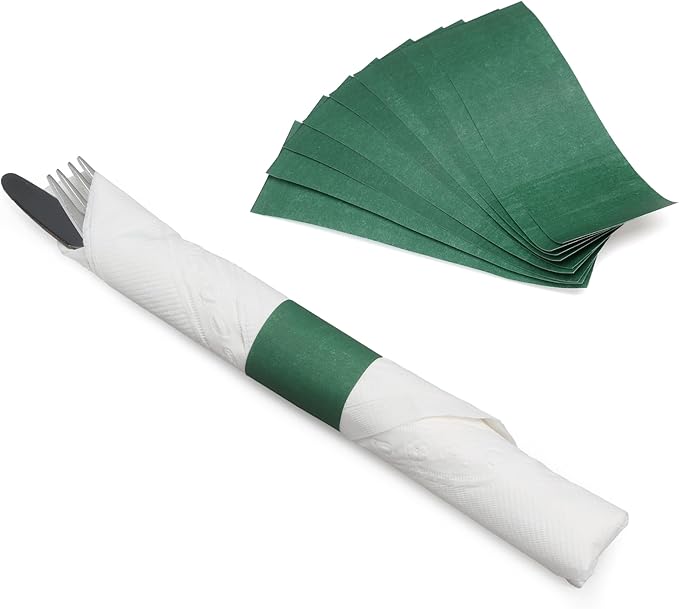 Huron Paper Napkin Bands, Self-Sealing Ring, 1 1/2" x 4 1/4" Hunter Green (2500 pcs)