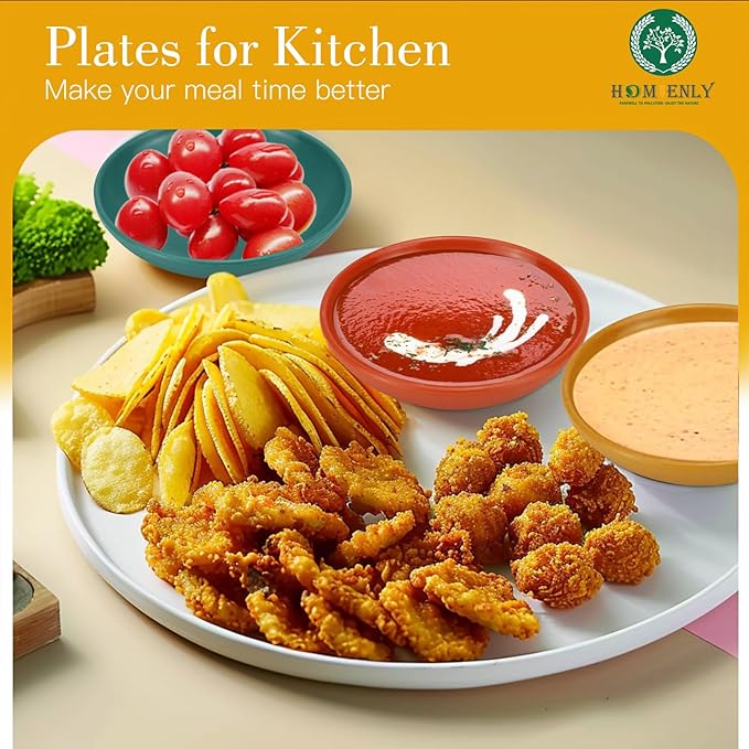 Homienly Plastic Dipping Plates Set of 8-4 inch Wheat Straw Plates Soy Sauce Dish & Bowl, Small Dipping Sauce Bowls, Mini Appetizer Plates for Side Dishes, Condiment,BBQ and Party Dinner - MultiColor