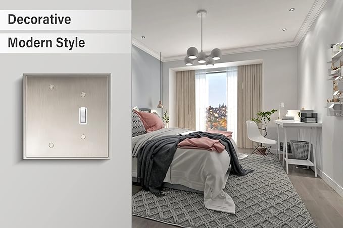Henne Bery Soft Modern Decorative Wall Plate Switch Plate Outlet Cover (Blank/Toggle, Satin Nickel)
