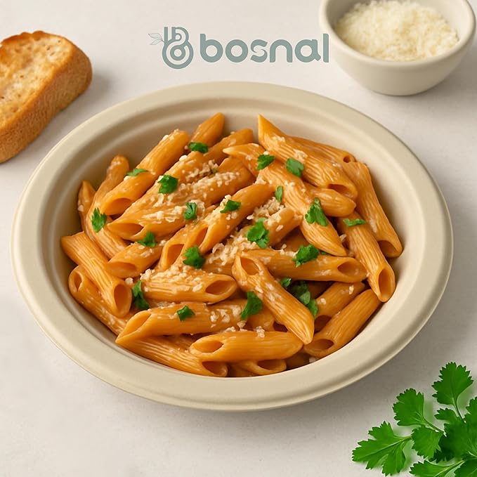 BOSNAL 10 Inch Round Plates with 16 oz Bowls – 25 Plates, 25 Bowls,100% Plant-Based Sugarcane Bagasse, Eco-Friendly Disposable Dinnerware for Hot & Cold Meals, Microwave Safe