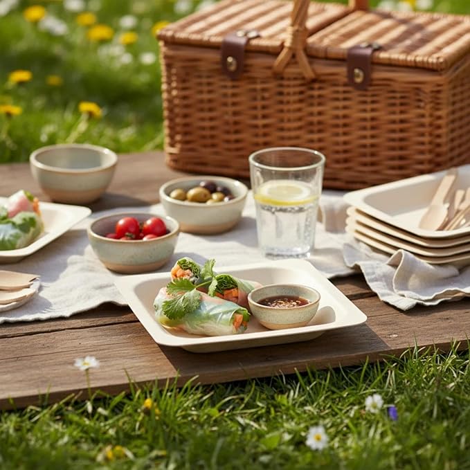 200 Pack Disposable Square Palm Leaf Bowls, Heavy Duty Serving Dishes, Natural Friendly Alternative to Paper or Bamboo Tableware for Parties, Weddings, BBQ & Catering, 4.3inches