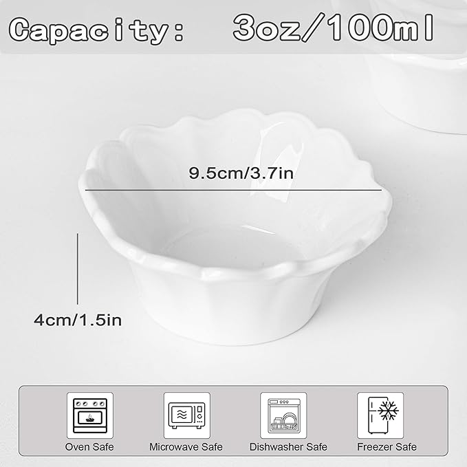 UIBFCWN 3.3oz White Dipping Bowl Set of 10, 3.7inch Ceramic Soy Sauce Dishes, Small Pinch Bowls for Condiment Sushi Olive Oil Ketchup, Dipping Sauce Cups/Bowls/Dishes for Kitchen