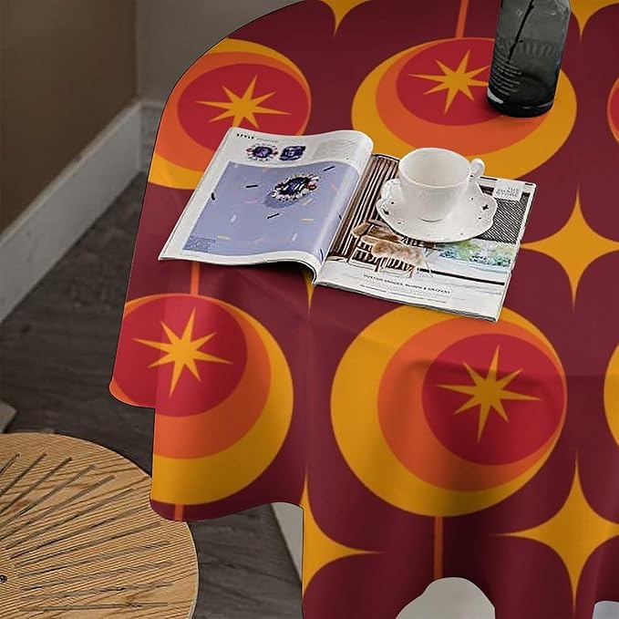 Modern Mid Century Round Tablecloth, Abstract Vintage Geometric Print Tablecloth for Home Party Dining Room Kitchen Decor 70Inch(178cm)