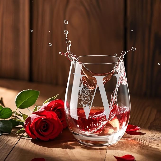 Valentines Day Gifts for Her, Gifts for Women Her Friend Mom Grandma Wife Sister Bridesmaid Nurse, Birthday Galentines Mothers Day Christmas, Personalized Initial Customized Wine Glasses 18OZ(W)