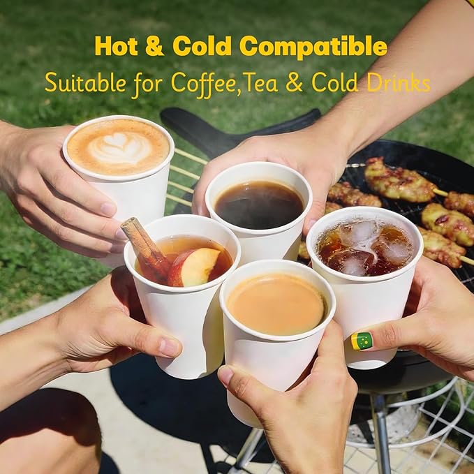 300 Pack 8 oz Disposable Coffee Cups with Lids, Leak-Proof To Go Coffee Cups for Hot/Cold Beverages, Disposable White Paper Cups with Lids for Home Parties, Office, Travel and Events