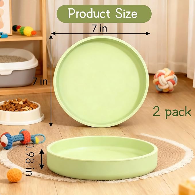 Silicone Cat Bowl Set of 2 Shallow Cat Dishes Small Non-Slip Pet Dog Bowls for Dry & Wet Food, Whisker Fatigue (Round Green)
