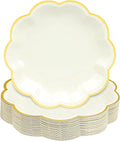 Beige Party Plates Cream Dessert Paper Plates 7inch Gold Foil Scalloped Edge Disposable Cake Plates for Tea Party Birthday Bridal Baby Shower Wedding Party Supplies (48, Beige)