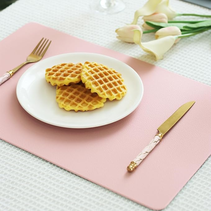 Faux Leather Placemats HeloHo Pink and Grey Table Place Mats Set of 4 Waterproof Oilproof Heat Stain Resistant Washable Wipeable Placemat for Kitchen Dining Table Decoration Indoor Outdoor