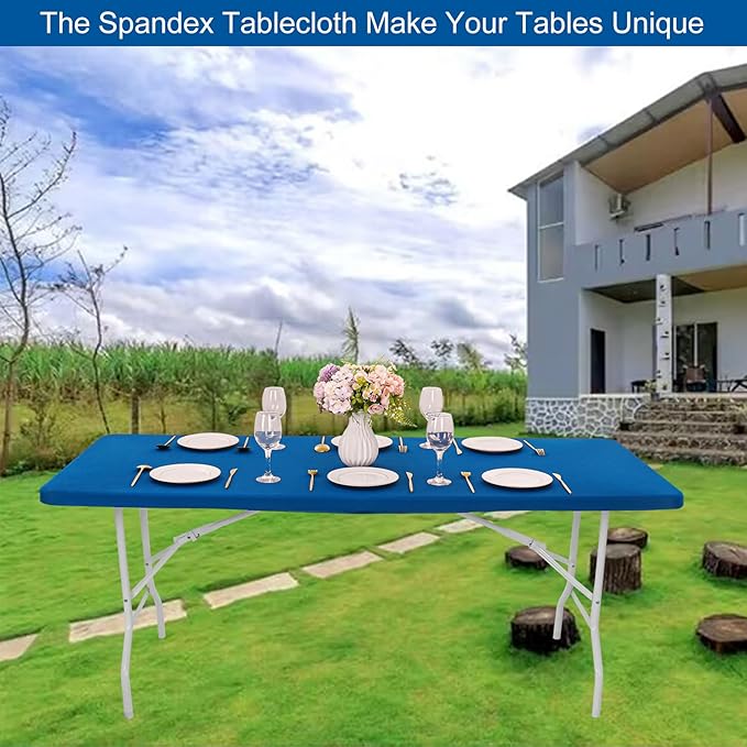 4 Pack Spandex Tablecloth Table Top Cap Cover Washable Elastic Rectangle Tablecloth for 6 FT Folding Tables for Indoor Outdoor Party (72 x 30 Inches, Blue)