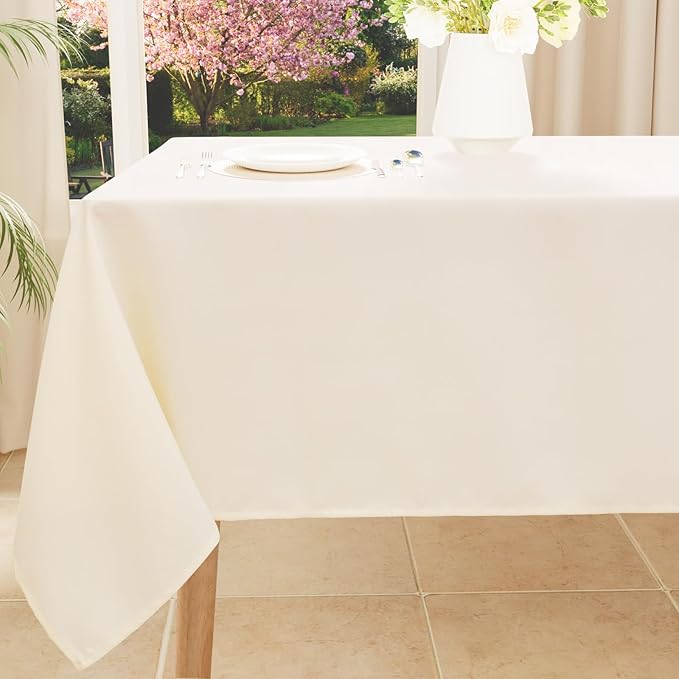 Smiry Rectangle Table Cloth, Waterproof Anti-Scratch Polyester Tablecloth, Decorative Washable Fabric Table Cover for Dining, Buffet, Parties and Outdoor, 60x84, Beige