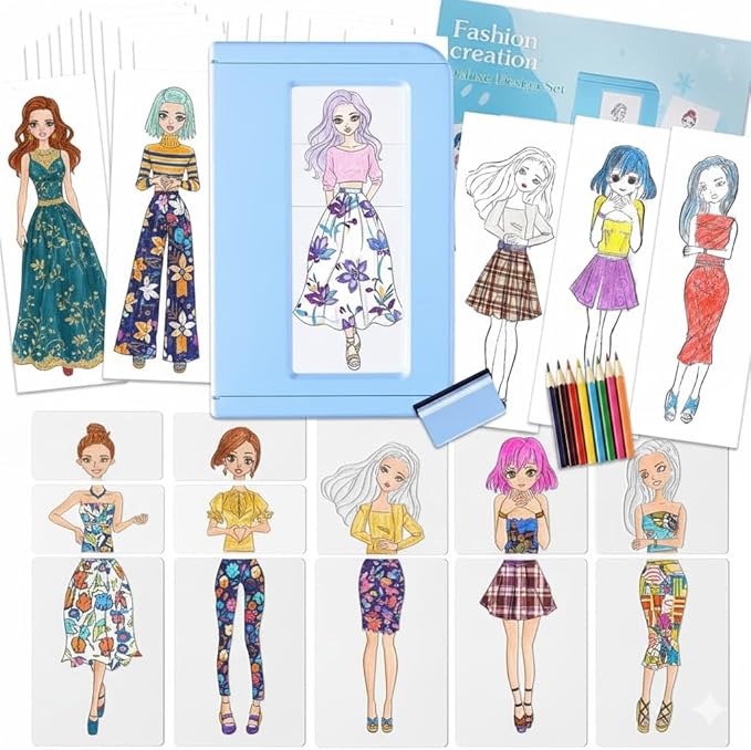 Innosurg Complete Designer Studio, Kids Fashion Rubbing Plates Kit, 15 Double-Sided Texture Art, Includes Crayons, Pencils, Paper & Display Frame, Creative Educational Gift for Boys & Girls 5+