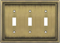 Henne Bery Sunken Pearls Heavy Duty Decorative Wall Plate Switch Plate Outlet Cover (Triple Toggle, Antique Brass)