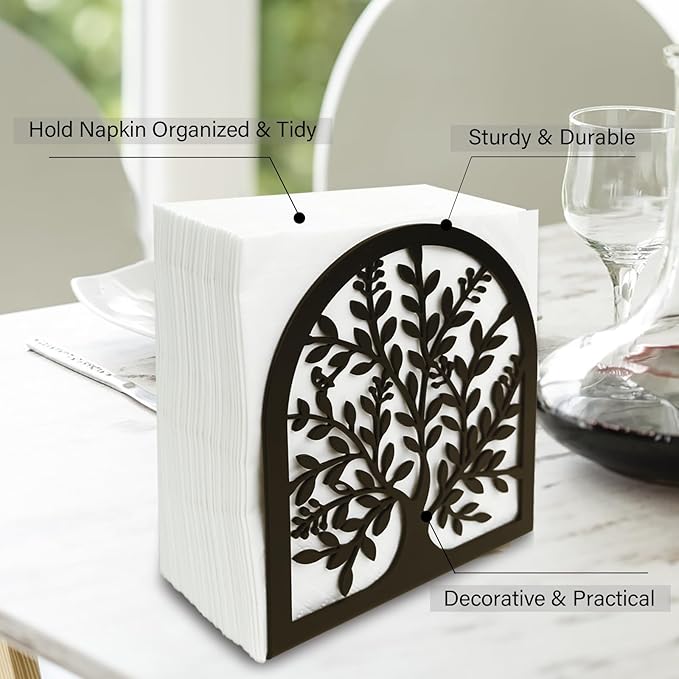 Napkin Holder for Tables, Tree of Life Design Modern Metal Napkin Holder for Home Kitchen & Picnic Party, Bronze