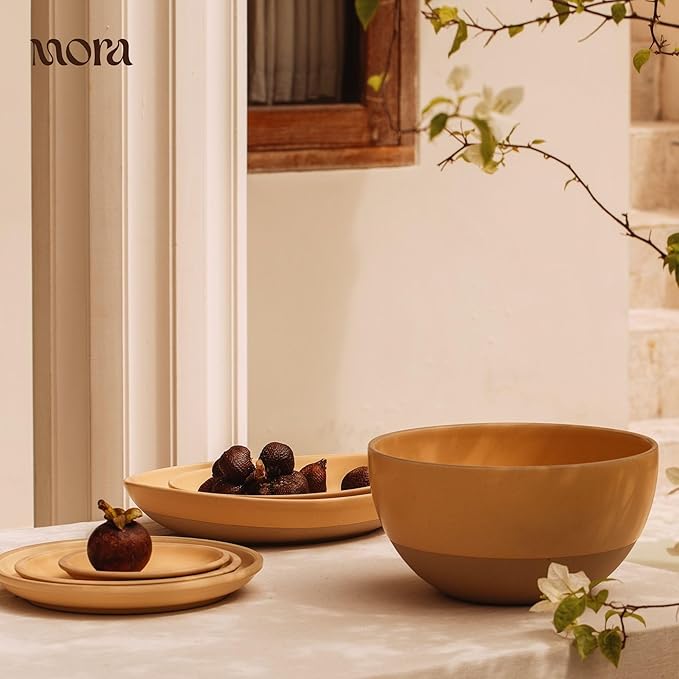 MORA Mega and Giant Bowls Set of 2, 5.5 and 3.5 Qt Ceramic Pottery Mixing Bowls - Microwave and Dishwasher Safe - Merrigold & Iris