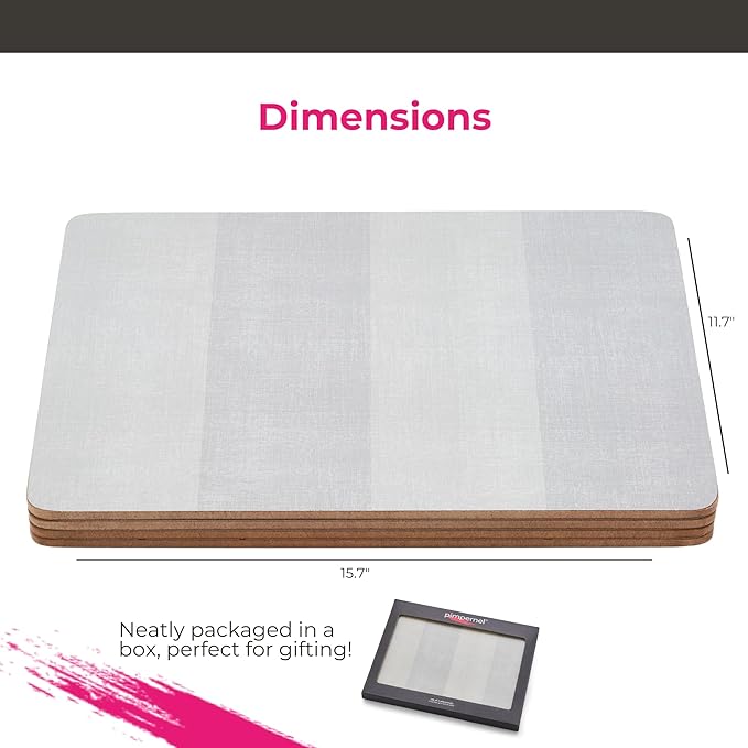Pimpernel Go Neutral Placemats, Set of 4 – (15.7" x 11.7") Rectangular Table Mats with Sage Grey Minimalist Design, 5mm Cork Backing, Heat & Stain Resistant Lacquer Finish for Dining Décor