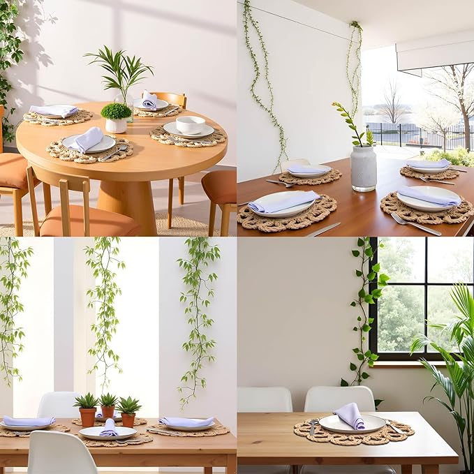 13.8" Set of 10 Round Seagrass Placemats | Boho Woven Rattan Table Mats | Farmhouse Wicker Spring Plate Chargers Like Water Hyacinth, Seagrass for Wedding, Party, Christmas, Events