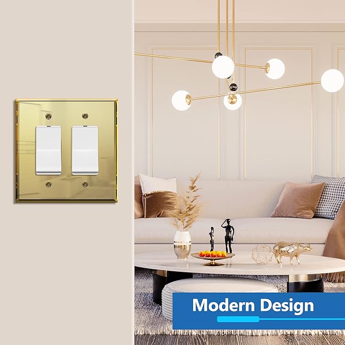 LIDER Reflective Acrylic Decorator Wall Plate, Mirrored Light Switch Plate, Plexiglass Outlet Cover, Acrylic Glass, Oversized 2-Gang 5.25" x 5.25", LWP-32O-AGD, Gold