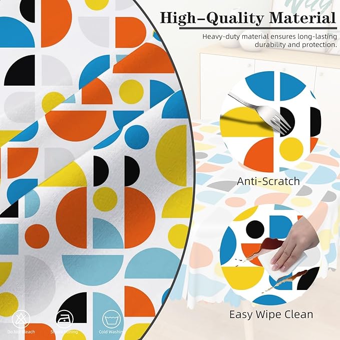 Laeacco 54 Inch Geometric Round Tablecloth Colorful Sector Circular Pattern Modern Abstract Art Print Table Cloth Washable Waterproof Wrinkle Free Table Cover for Kitchen Dining Picnic Party Decor