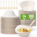 100 Pack Triangle Paper Bowls with Spoon 14oz Disposable Paper Soup Bowls Dessert Fancy Ice Cream Cups for Hot Food, Soup, Salad, Meals