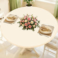 Round Spandex Tablecloth, Elastic Fitted Waterproof Tablecloths for 45"-56" Tables, Stretch Washable Picnic Table Cover for Camping, Dining, Indoor and Outdoor, Beige
