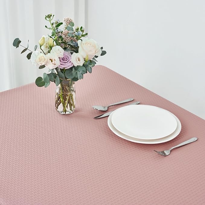 maxmill Square Tablecloth Water Resistance Antiwrinkle Spill Proof Weaved Texture Table Cloth, Decorative Fabric Table Cover for Banquet Parties Event Holiday Dinner, 70 x 70 Inch, Pale Blush