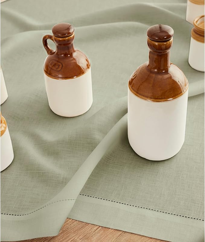 Solino Home Linen Tablecloth for Rectangle Tables 60 x 90 Inch - Classic Hemstitch 100% Pure Linen Sage Green Table Cloth - Machine Washable Cloth Tablecloth for Spring, Easter, St Patricks Day