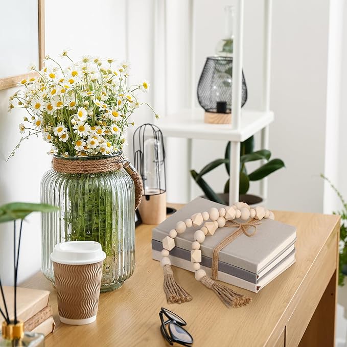 3 Pieces Faux Decorative Books Set for Home Decor Fake Book for Shelves Coffee Table Stacked Linen Covered Display Notebook with Wood Bead Bookend Gift for Living Room(Classical Color)