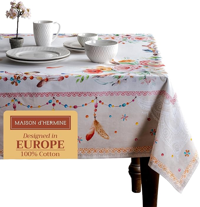 Maison d' Hermine Table Cloth Rectangle Table 100% Cotton 54 x 72 Inches Tablecloth Reusable Decorative for Dining Room Farmhouse Home Valentines Day Decorations Spring Summer - Ibiza - Beige