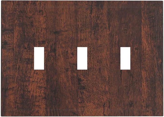 Light Switch Cover Brown Red Rustic Wood Grain Retro Farmhouse 3 Gang Wall Plate Triple Light Switch Plate Toggle Decorative Outlet Covers Electrical Switchplate for Farmhouse Cabin Decor