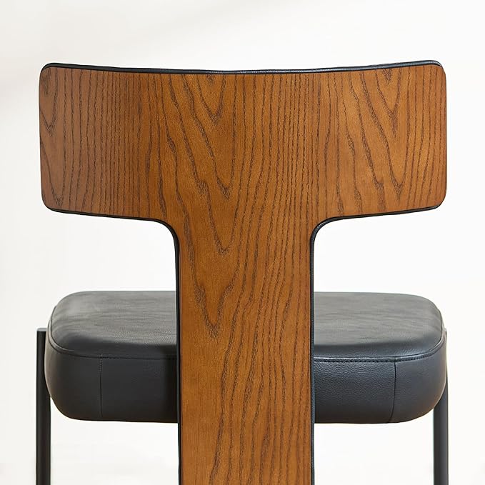 Black Dining Chairs Set of 2,Faux Leather Dining Chairs with Soft Cushion,Comfortable Upholstered Armless Dining Room Chairs with Curved Plywood Back