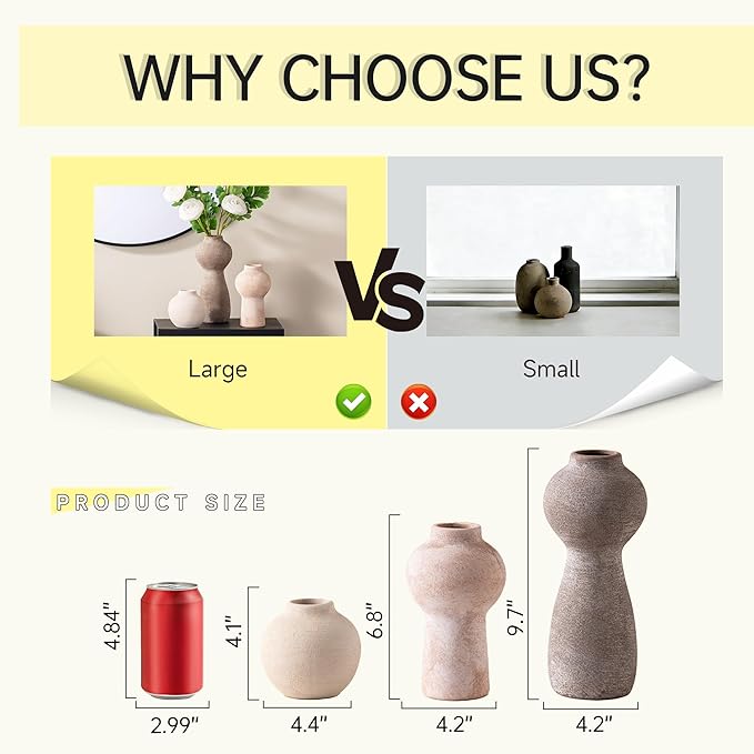 Ceramic Vase Home Table Decor - Flower Vase Set of 3 Living Room Kitchen Decorations Farmhouse Modern Rustic Vases Decorative Centerpiece for Shelf Bedroom Office Bathroom Dining Coffee Desk