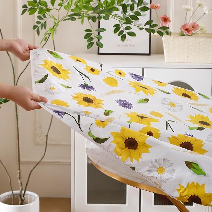 Walrus Round Vinyl Fitted Tablecloth with Flannel Backing Elastic Edge Design Table Cover Waterproof Oil-Proof PVC Table Cloth Stain-Resistant Best for 32"-36" Round