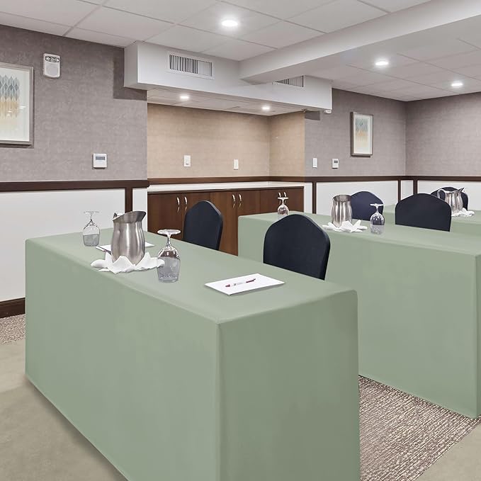 Nasitos 2 Pack Sage Green 6ft Table Cloth Fitted-Open Back Folding Table Cover Washable Fabric and Wrinkle Resistant Table Cloth for Trade Show, Book Fair, Career Fair, Convention, Events
