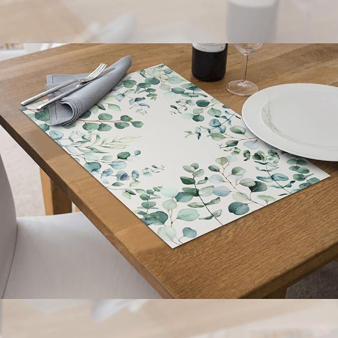 Eucalyptus Leaves Placemats Set of 4 Washable Table Place Mats for Dining Kitchen Party Decor