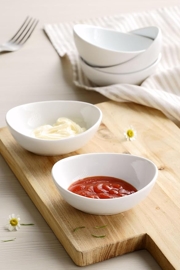 Dipping Bowls, 3 OZ Small Serving Bowls for Side Dishes,Set of 6 Mini Appetizer Plates for Condiment Sushi Ketchup, Porcelain, Tomato Sauce, Soy Sauce Dish Ceramic (4 Inch(3 Ounce))