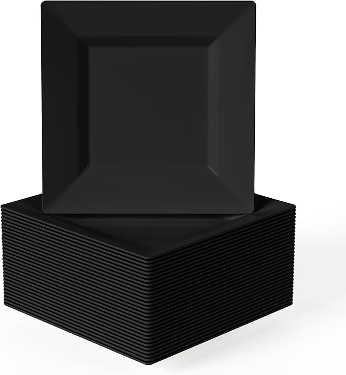 Exquisite Mini Disposable Appetizer Plates - 100 Pack 4.5 In. x 4.5 In. Black Plastic Dessert Plates - Elegant Design for Weddings, Birthdays, and Formal Parties - Stackable and Convenient - BPA Free