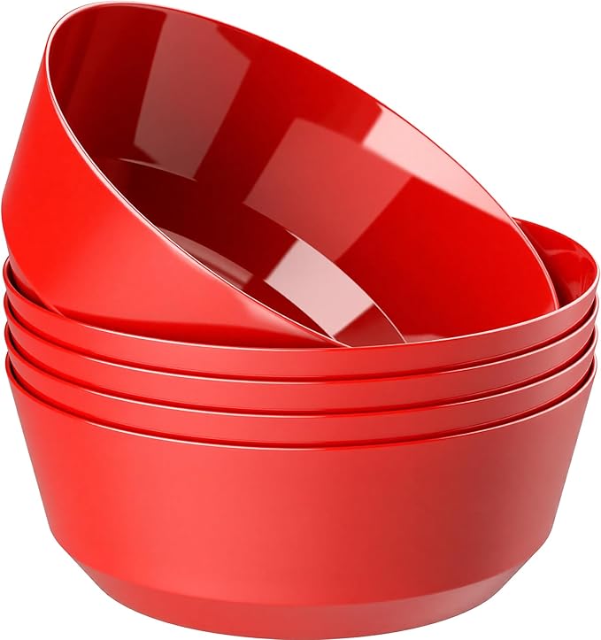 Hioasis 8 Pack Plastic Serving Bowls 128oz Red Plastic Bowls Heavy Duty Disposable Serving Bowls for Party Snack & Salad & Candy & Bar Buffet & Pool Party