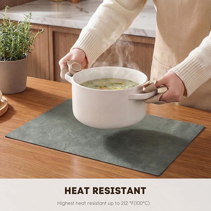 Artoid Mode Grey Faux Leather Placemats Set of 4, 12x18 Inch Waterproof Wipeable Heat Resistant Vinyl Place Mats, Reversible Table Mats for Winter Kitchen Dining Decor
