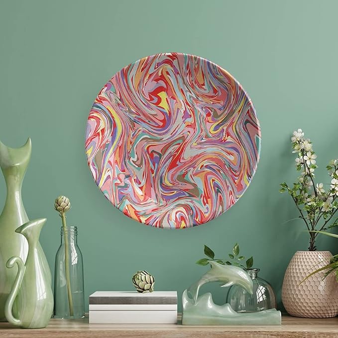 Ceramic Display Plate, Abstract Ceramic Hanging Decorative Plate, Mix of Colors Messy Dirty Look Artistic, 10 Inch, Living Room Kitchen Decoration Household, Multicolor