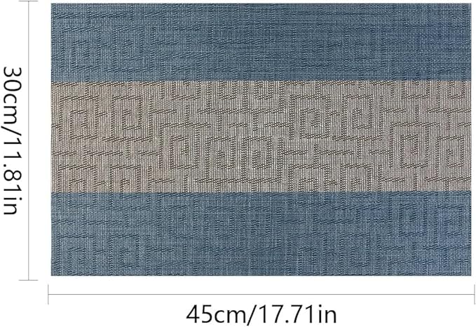 FAVE Placemats Set of 8 Indigo Blue Woven with Gray Placemats Durable and Wipeable Vinyl Placemats Heat Resistant Table Mats Set of 8 for Wedding, Banquet, Birthday, Party, Restaurant (Indigo Blue)