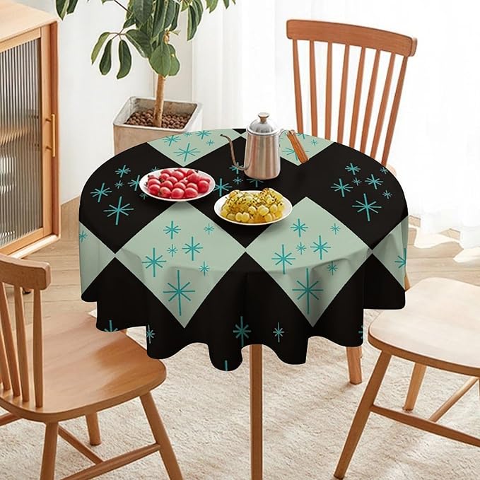Retro Bohemian Mid Century Round Tablecloth, Abstract Modern Geometric Mid Century Tablecloth for Home Party Dining Room Kitchen Decor 36Inch(90cm)