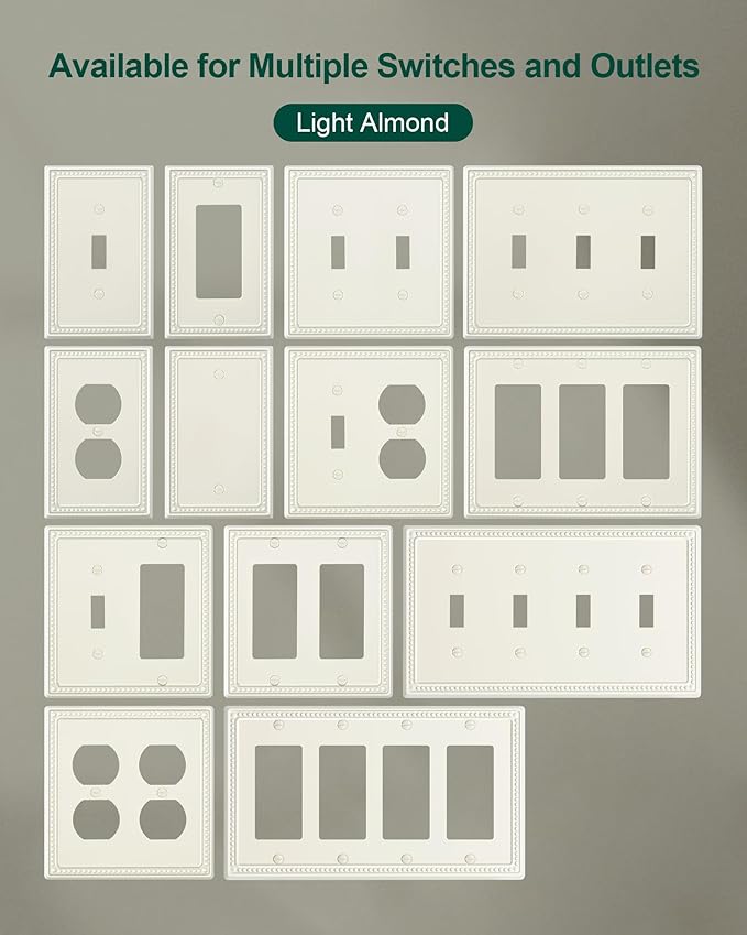 2-Pack Quad Decorator Outlet Cover Plate, Light Almond Pearls Decorative Switch Plates Covers, Metal Wall Plates for Electrical Outlets, Receptacle, GFCI Outlet, Dimmer Switch