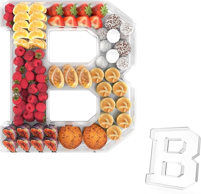 11" Acrylic Letter Charcuterie Tray, Charcuterie Letters Fillable Box for Food, Reusable Serving Cake Candy Dish Display Tray for Birthday Anniversary Party Decoration (Letter B)