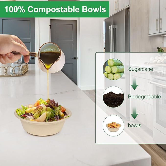 Small Paper Bowls 10 oz, 500 Pack Heavy Duty Paper Bowls Bulk, Eco-Friendly Compostable Small Bowl Disposable for Soup, Snacks, Fruit, Biodegradable Bagasse