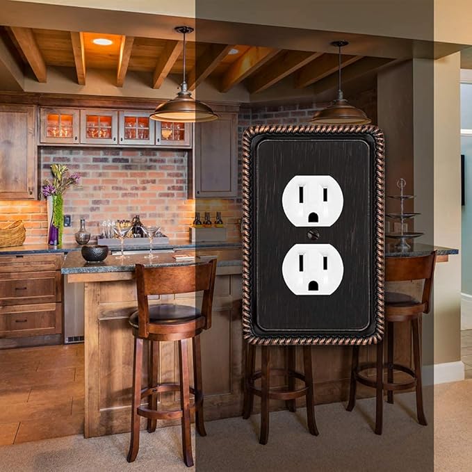 Henne Bery Rope Edge Decorative Wall Plate Switch Plate Outlet Cover (Single Duplex, 2 Pack, Aged Bronze)