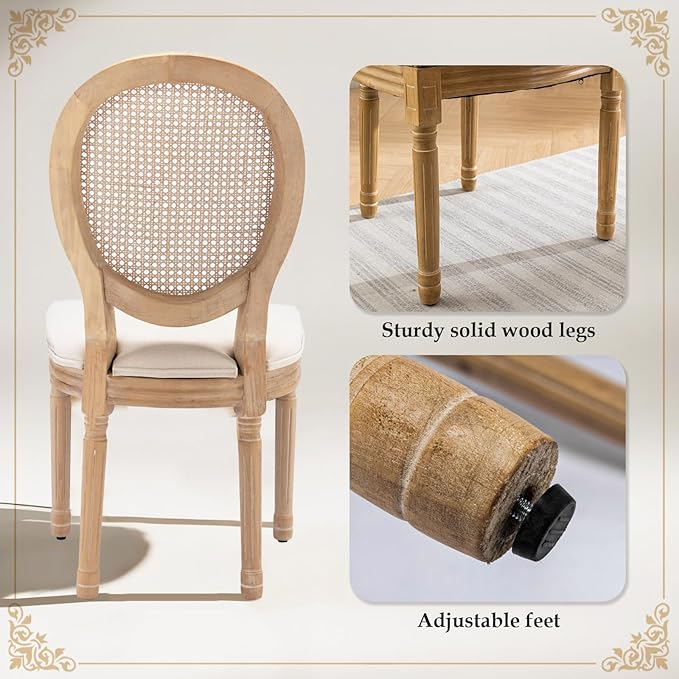 SoarFlash French Dining Chairs Set of 6, Vantage Dining Chair with Round Back, Farmhouse Country Rattan Dining Chair for Kitchen,Bedroom,Beige