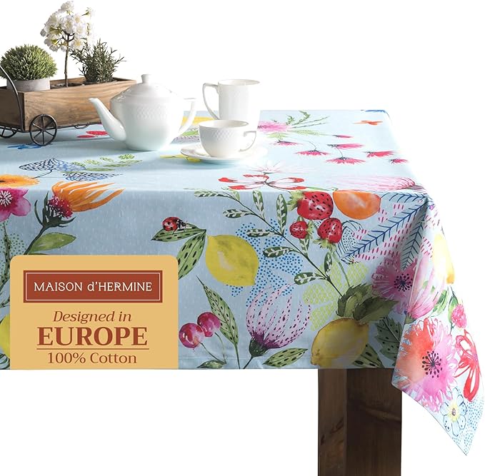 Maison d' Hermine Table Cloth Rectangle Table 100% Cotton 60 x 108 Inches Tablecloth Reusable Decorative for Dining Room Farmhouse Home Valentines Day Decorations Spring Summer - Jardin D'Ete - Mint