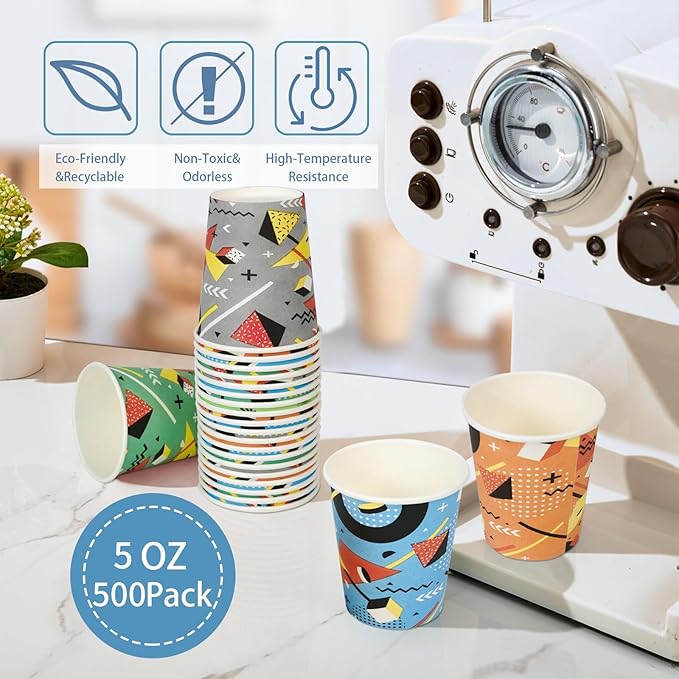 500 Pack 5oz Disposable Paper Cups, Mini Colorful Small Mouthwash Cups, for Parties, Picnics, Barbecues, Travel and Events, Polygon