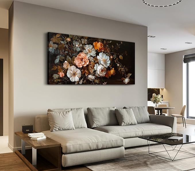 ADJUVANT Wall Art Vintage Floral Bouquet 48" L x 24" W, Old Fashioned Flowers Canvas Painting Romantic Artwork Classic Blooms Prints Botanic Wall Decor for Living Room Bedroom Dining Room Home Office