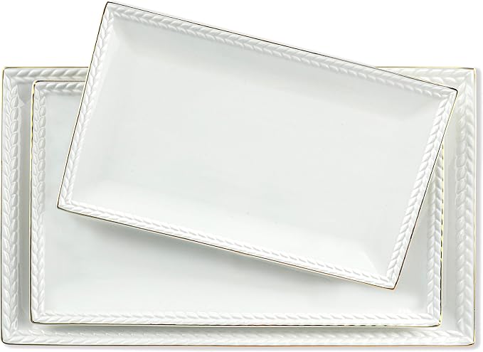 Kassel Ceramic Serving Platter Set | 16”/14”/12” Rectangular Serving Trays for Entertaining at Parties and Weddings | Oven Safe XL Serving Trays for Tacos, Steak and Cake